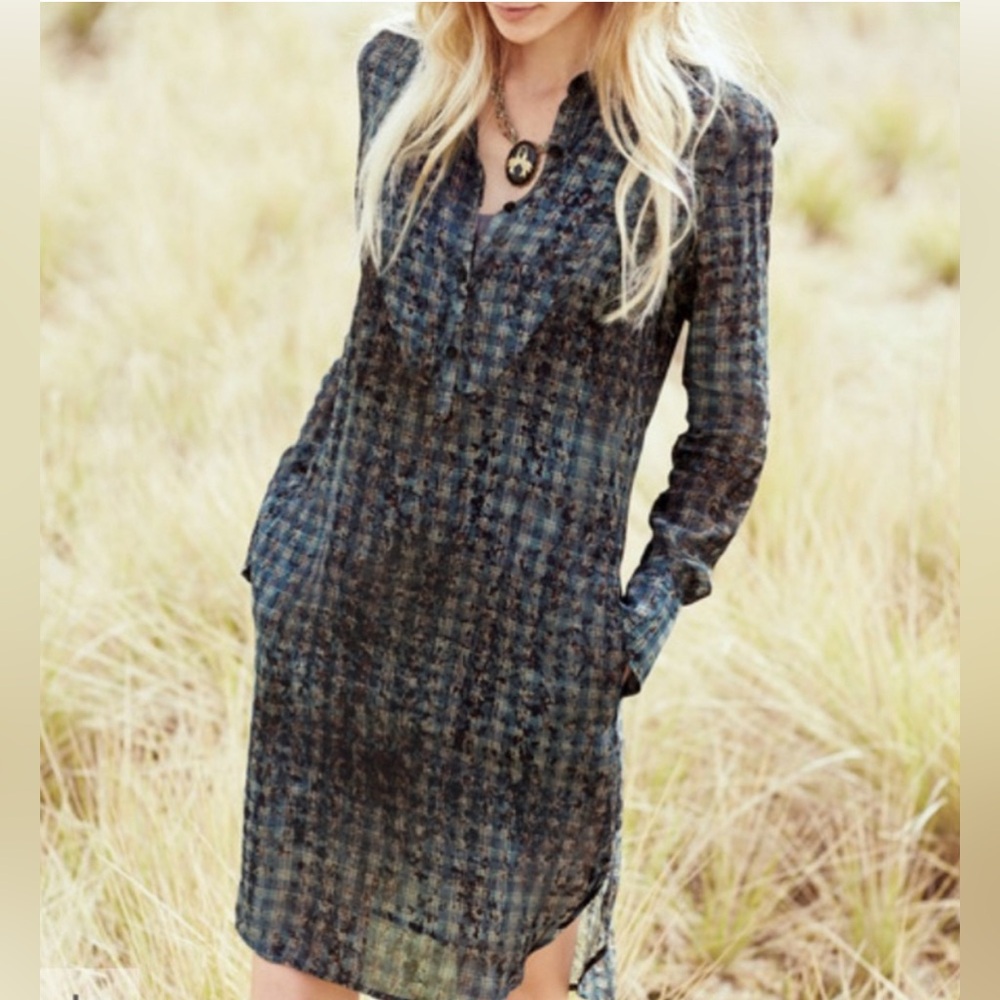 Peruvian Connection Sheer Plaid Dress EUC